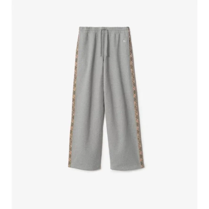Pantaloni de trening din bumbac cu borduri în carouri Pantaloni de trening din bumbac cu borduri în carouri