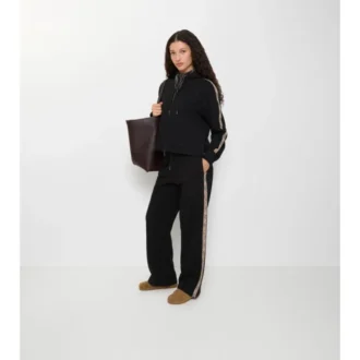 Pantaloni de trening din bumbac cu borduri în carouri Pantaloni de trening din bumbac cu borduri în carouri