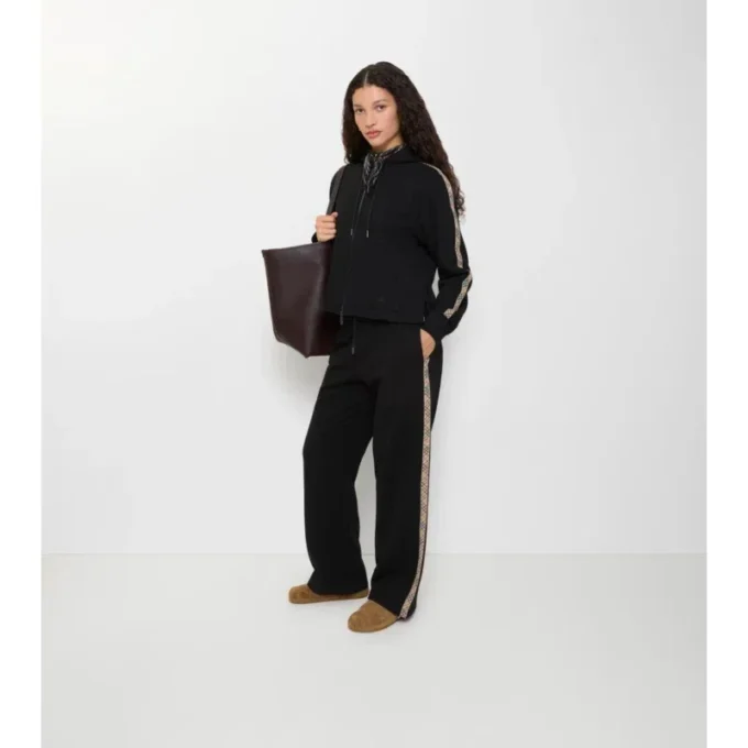 Pantaloni de trening din bumbac cu borduri în carouri Pantaloni de trening din bumbac cu borduri în carouri