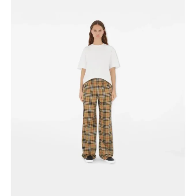 Pantaloni din bumbac cu model în carouri Pantaloni din bumbac cu model în carouri