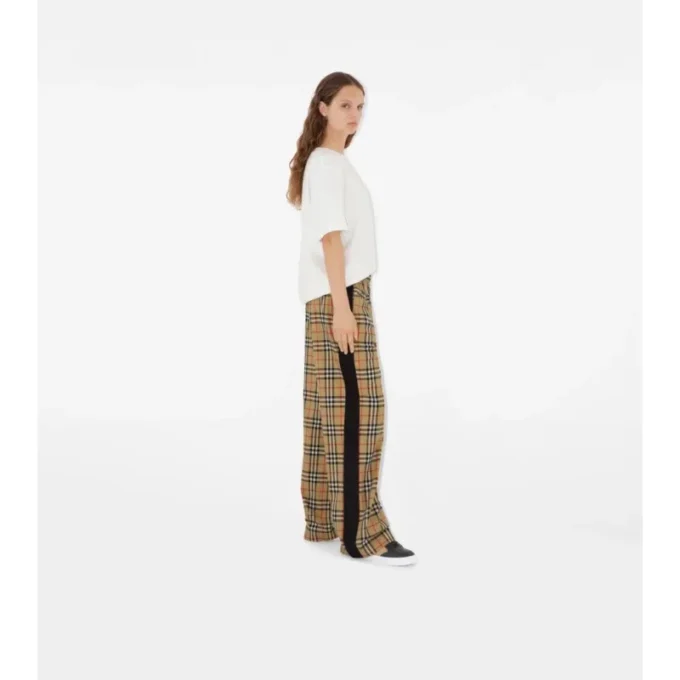 Pantaloni din bumbac cu model în carouri Pantaloni din bumbac cu model în carouri