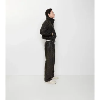 Pantaloni din piele cu logo cursiv