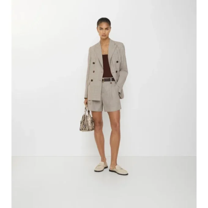 Pantaloni scurți croiți din lână cu carouri Pantaloni scurți croiți din lână cu carouri