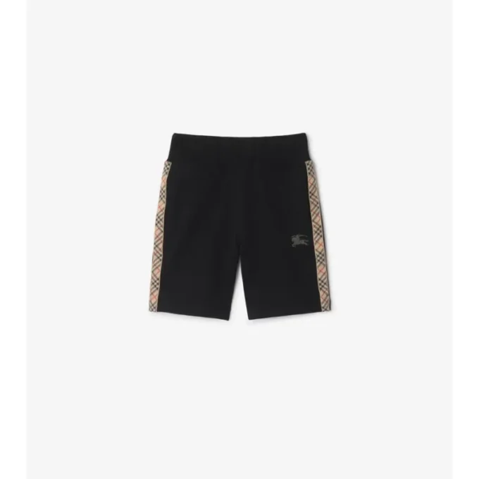 Pantaloni scurți din bumbac cu bordură în carouri Pantaloni scurți din bumbac cu bordură în carouri