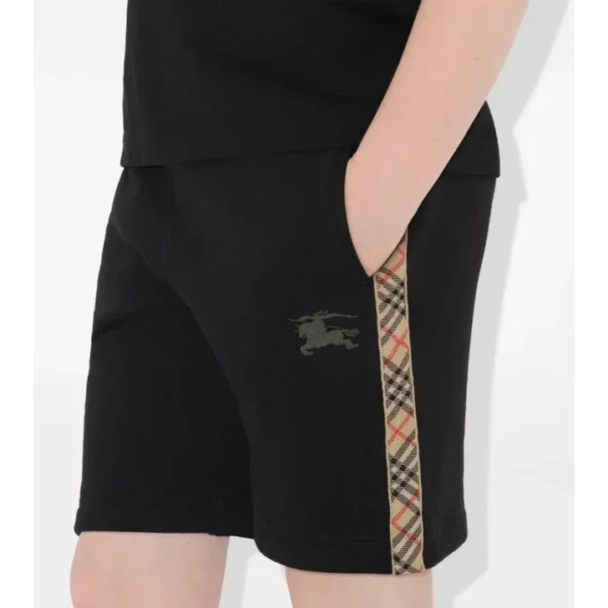 Pantaloni scurți din bumbac cu bordură în carouri Pantaloni scurți din bumbac cu bordură în carouri