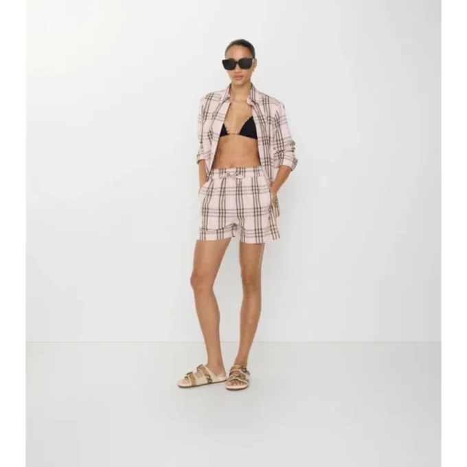 Pantaloni scurți din bumbac cu model în carouri Pantaloni scurți din bumbac cu model în carouri