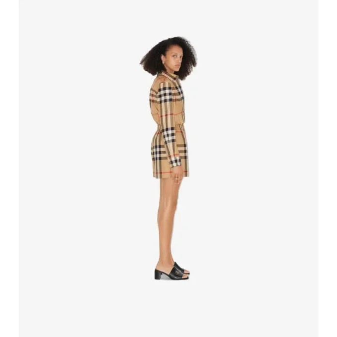 Pantaloni scurți din bumbac cu model în carouri Pantaloni scurți din bumbac cu model în carouri