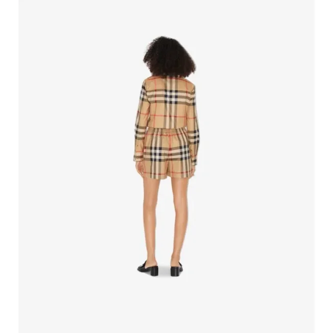 Pantaloni scurți din bumbac cu model în carouri Pantaloni scurți din bumbac cu model în carouri