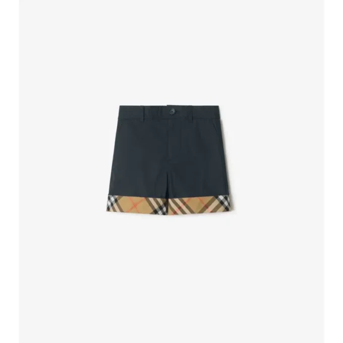 Pantaloni scurți din bumbac cu revere în carouri Pantaloni scurți din bumbac cu revere în carouri