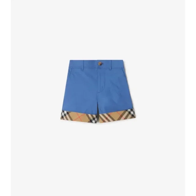 Pantaloni scurți din bumbac cu revere în carouri Pantaloni scurți din bumbac cu revere în carouri
