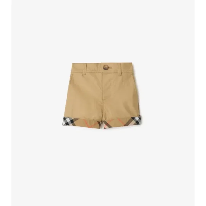 Pantaloni scurți din bumbac cu revere în carouri Pantaloni scurți din bumbac cu revere în carouri