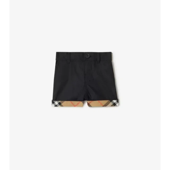 Pantaloni scurți din bumbac cu revere în carouri Pantaloni scurți din bumbac cu revere în carouri