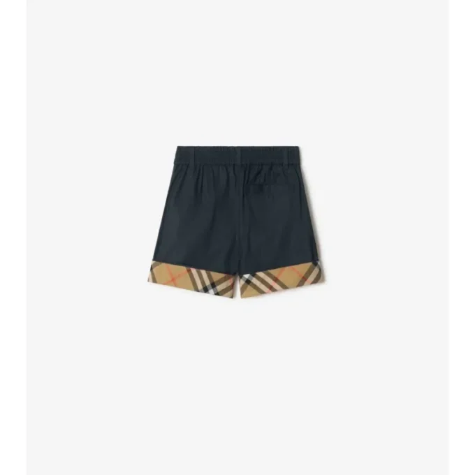 Pantaloni scurți din bumbac cu revere în carouri Pantaloni scurți din bumbac cu revere în carouri