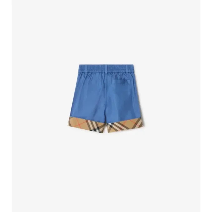 Pantaloni scurți din bumbac cu revere în carouri Pantaloni scurți din bumbac cu revere în carouri