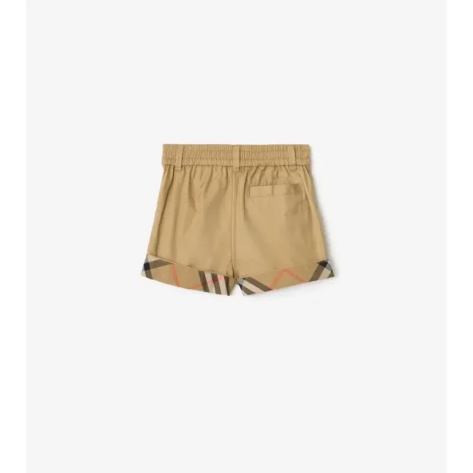 Pantaloni scurți din bumbac cu revere în carouri Pantaloni scurți din bumbac cu revere în carouri