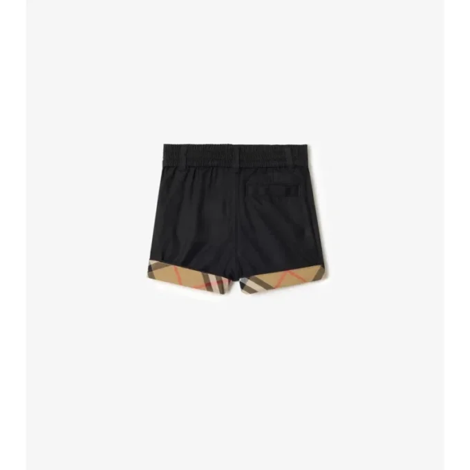 Pantaloni scurți din bumbac cu revere în carouri Pantaloni scurți din bumbac cu revere în carouri
