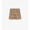 Pantaloni scurți din bumbac elastic cu imprimeu în carouri Pantaloni scurți din bumbac elastic cu imprimeu în carouri