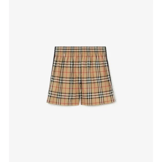 Pantaloni scurți din bumbac elastic cu imprimeu în carouri Pantaloni scurți din bumbac elastic cu imprimeu în carouri