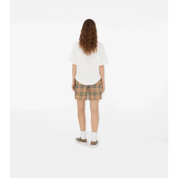 Pantaloni scurți din bumbac elastic cu imprimeu în carouri Pantaloni scurți din bumbac elastic cu imprimeu în carouri