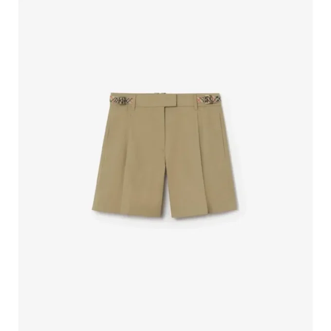 Pantaloni scurți din poplin de bumbac cu bordură în carouri Pantaloni scurți din poplin de bumbac cu bordură în carouri