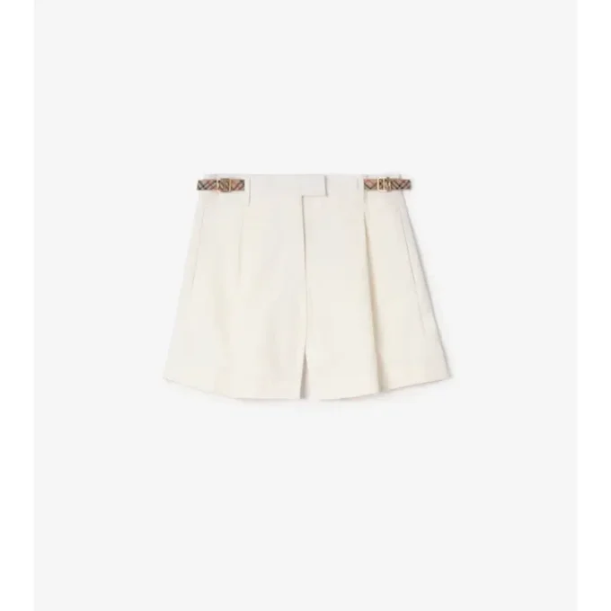 Pantaloni scurți din poplin de bumbac cu bordură în carouri