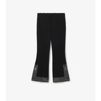 Pantaloni scurți evazați din lână și mătase brodați