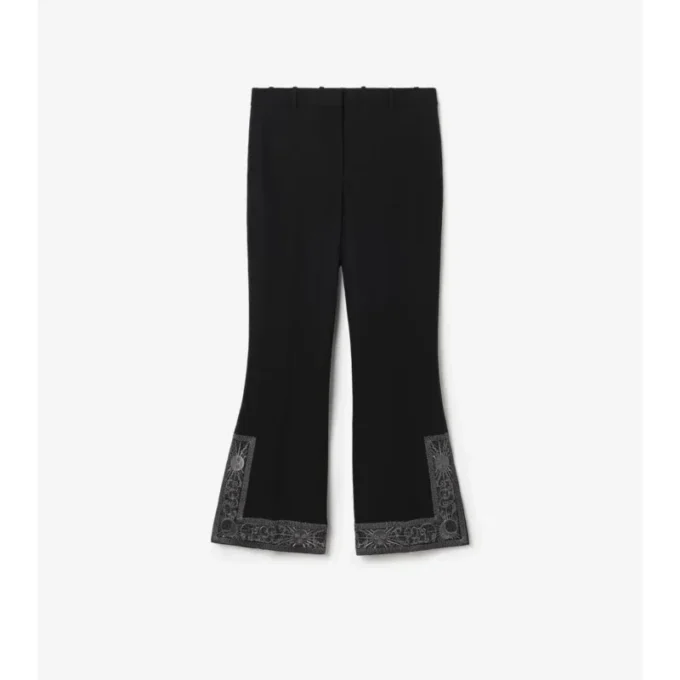 Pantaloni scurți evazați din lână și mătase brodați Pantaloni scurți evazați din lână și mătase brodați