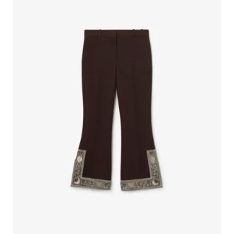 Pantaloni scurți evazați din lână și mătase brodați