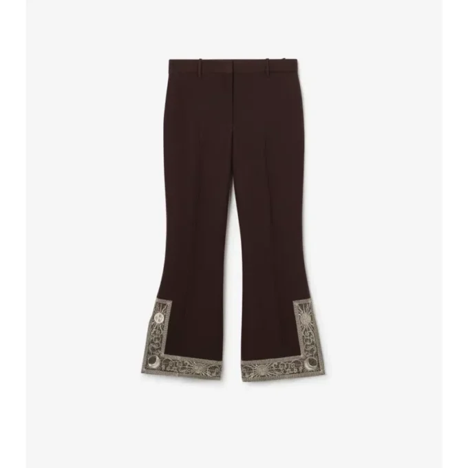 Pantaloni scurți evazați din lână și mătase brodați Pantaloni scurți evazați din lână și mătase brodați