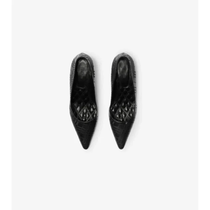 Pantofi pumps cu toc jos din piele în carouri Pantofi pumps cu toc jos din piele în carouri
