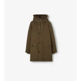 Parka din gabardine cu bordură din piele de oaie Parka din gabardine cu bordură din piele de oaie
