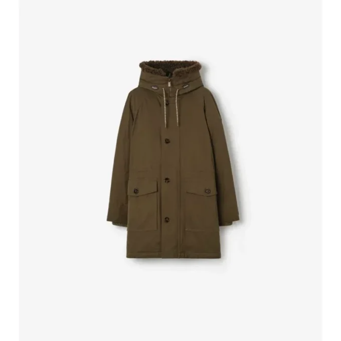 Parka din gabardine cu bordură din piele de oaie Parka din gabardine cu bordură din piele de oaie