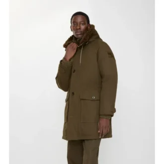 Parka din gabardine cu bordură din piele de oaie Parka din gabardine cu bordură din piele de oaie