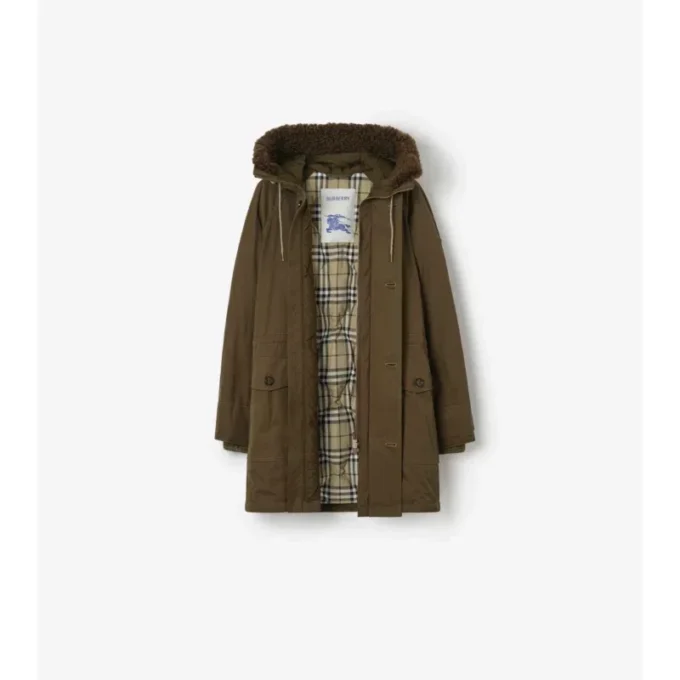 Parka din gabardine cu bordură din piele de oaie Parka din gabardine cu bordură din piele de oaie