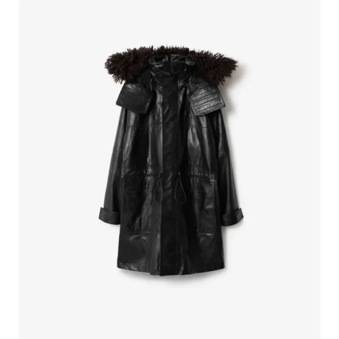 Parka din piele cu franjuri detașabile Parka din piele cu franjuri detașabile