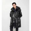 Parka din piele cu franjuri detașabile Parka din piele cu franjuri detașabile