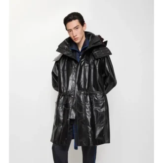 Parka din piele cu franjuri detașabile