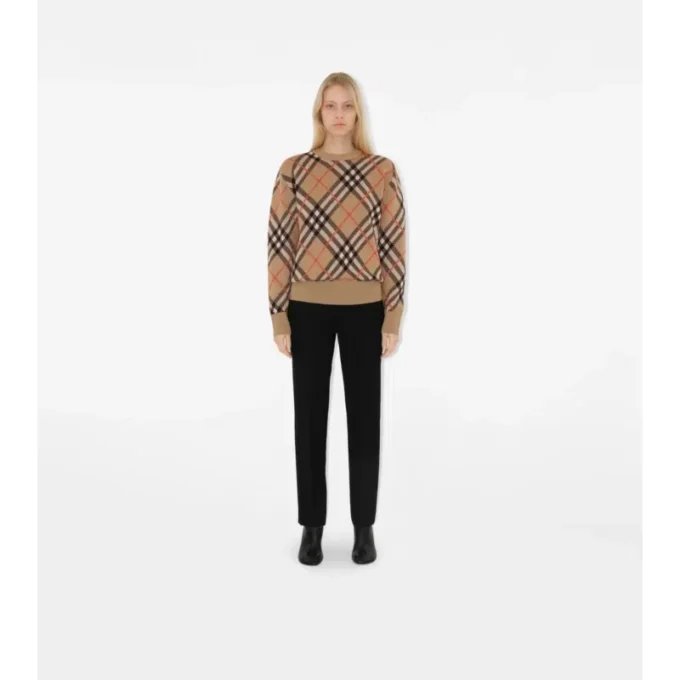 Pulover din amestec de lână și mohair cu model în carouri