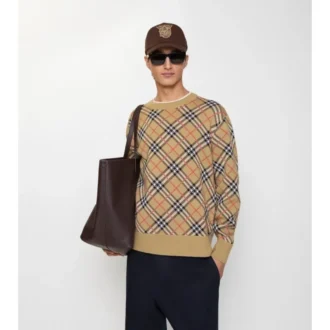 Pulover din bumbac și lână cu model în carouri