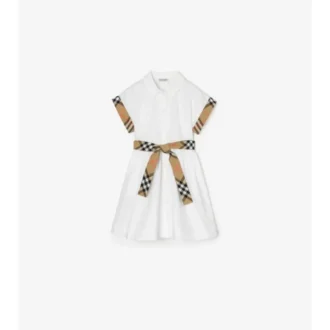 Rochie-cămașă din bumbac cu borduri în carouri