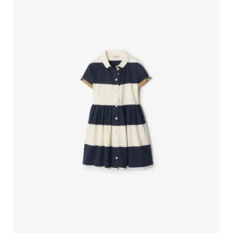 Rochie-cămașă din bumbac cu dungi și bordură în carouri