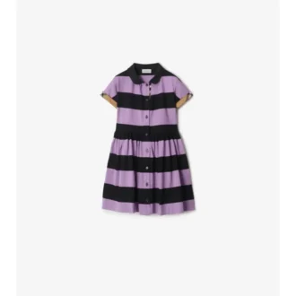 Rochie-cămașă din bumbac cu dungi și bordură în carouri
