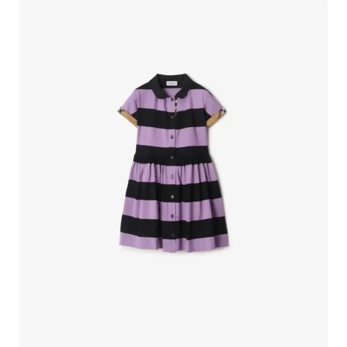 Rochie-cămașă din bumbac cu dungi și bordură în carouri Rochie-cămașă din bumbac cu dungi și bordură în carouri