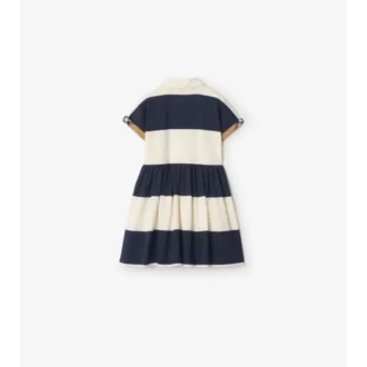 Rochie-cămașă din bumbac cu dungi și bordură în carouri