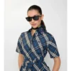 Rochie-cămașă din bumbac cu imprimeu în carouri Rochie-cămașă din bumbac cu imprimeu în carouri