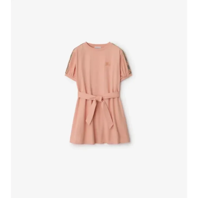 Rochie de tip tricou din bumbac cu borduri în carouri