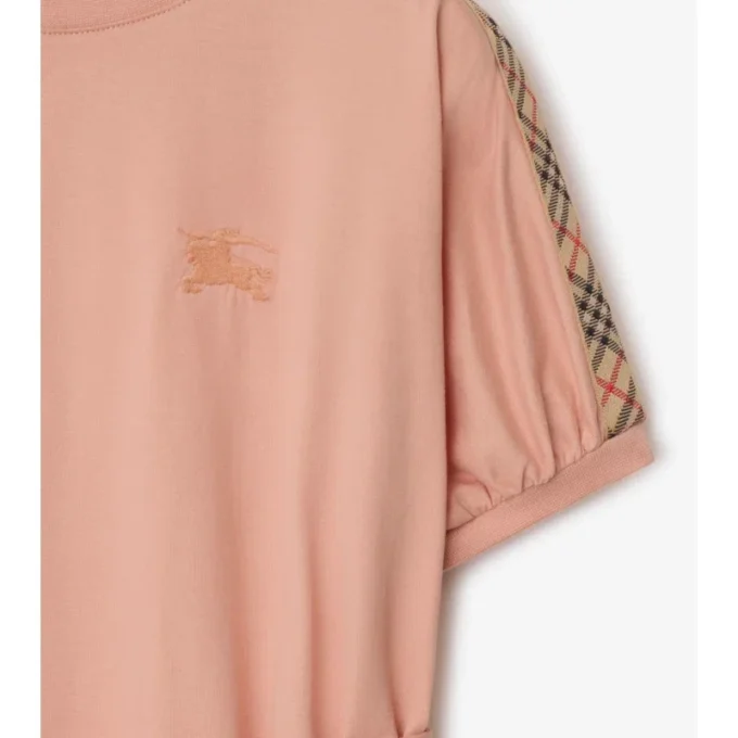 Rochie de tip tricou din bumbac cu borduri în carouri