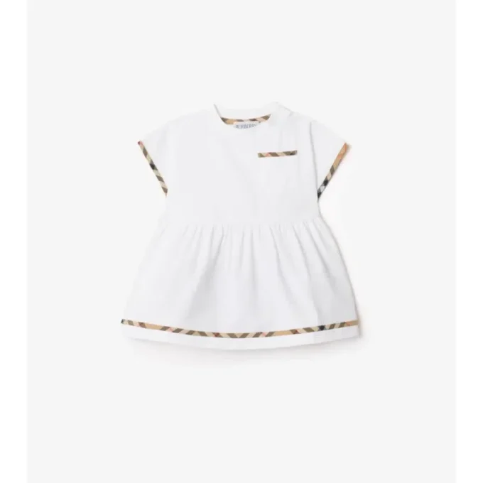 Rochie din bumbac cu borduri în carouri și pantaloni scurți