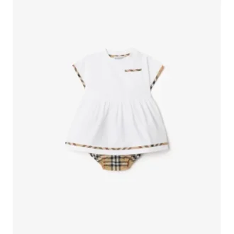 Rochie din bumbac cu borduri în carouri și pantaloni scurți