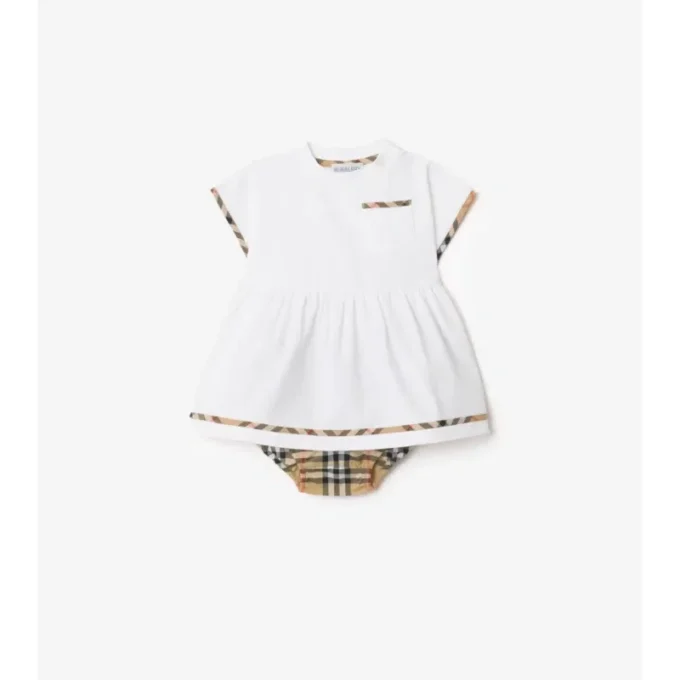 Rochie din bumbac cu borduri în carouri și pantaloni scurți
